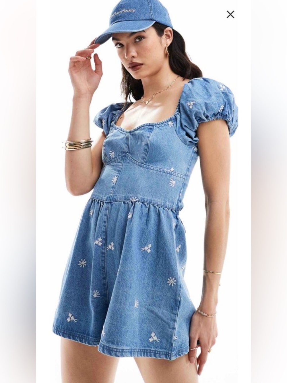 ASOS Light Blue Denim Romper with Tie Detail